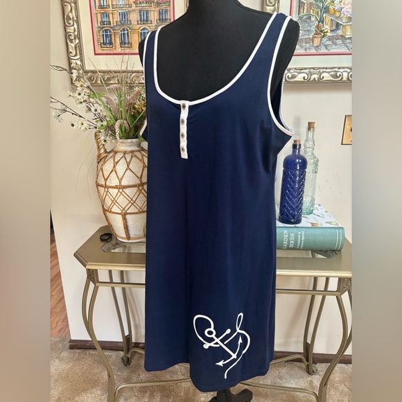 NAUTICA Dark Blue Midi Casual Shift Dress Anchor Design Relaxed Fit Size XXL - Picture 3 of 8